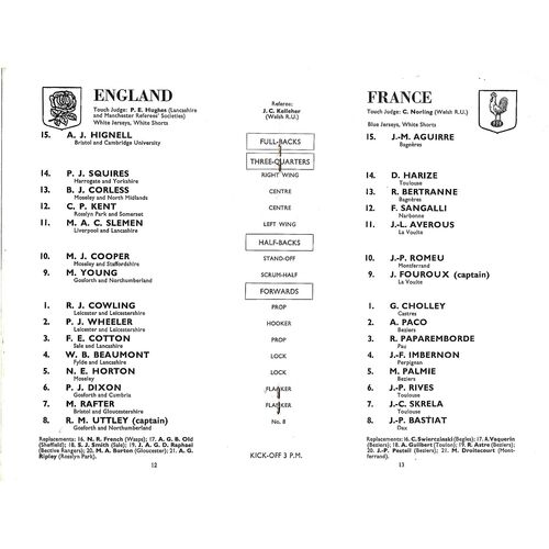 1977 England v France (19/02/1977) Five Nations Rugby Union Programme