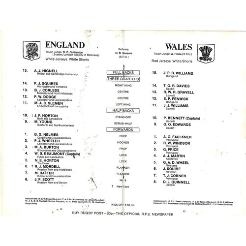 1978 England v Wales (04/02/1978) Five Nations Rugby Union Programme