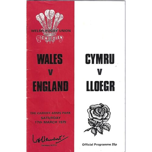 1979 Wales v England (17/03/1979) Five Nations Rugby Union Programme
