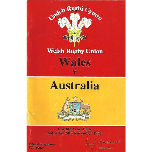 1984 Wales v Australia (24/11/1984) International Rugby Union Programme