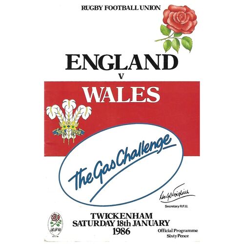 1986 England v Wales (18/01/1986) Five Nations Rugby Union Programme