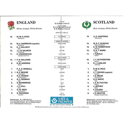 1987 England v Scotland (04/04/1987) Five Nations Rugby Union Programme