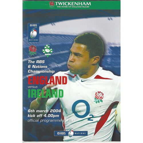 2004 England v Ireland (06/03/2004) Six Nations Rugby Union Programme