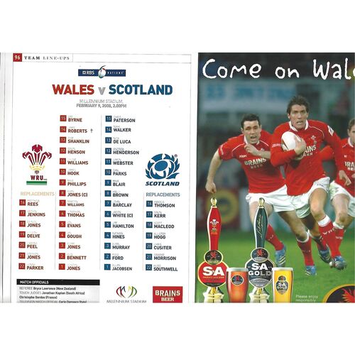 2008 Wales v Scotland (09/02/2008) Six Nations Rugby Union Programme