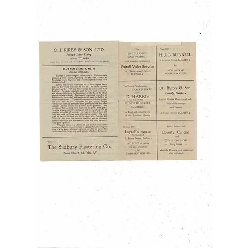 1947/48 Sudbury Town v Lowestoft Town Suffolk Senior Cup Football Programme