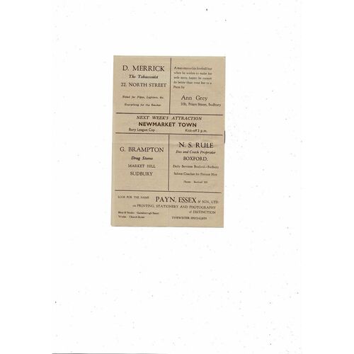1947/48 Sudbury Town v Lowestoft Town Suffolk Senior Cup Football Programme