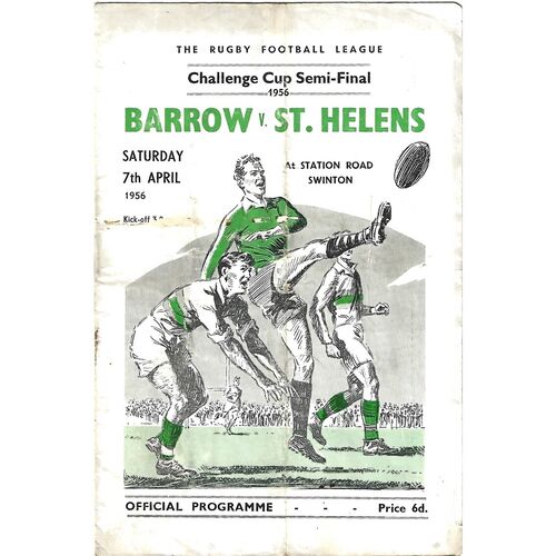 1956 Barrow v St. Helens Rugby League Challenge Cup Semi Final Programme