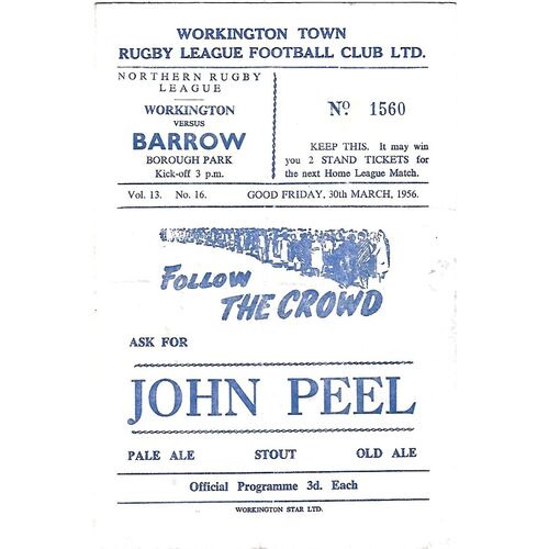 1955/56 Workington Town v Barrow Rugby League Programme