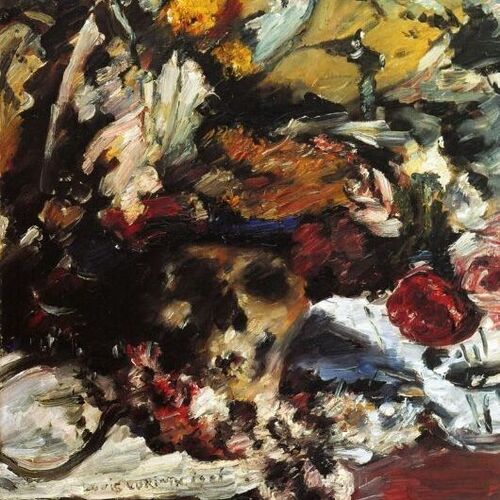 Still Life with Flowers, Skull and Oak Leaves