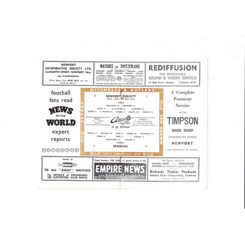 Newport v Spandau (Germany) Friendly 1957/58 Football Programme