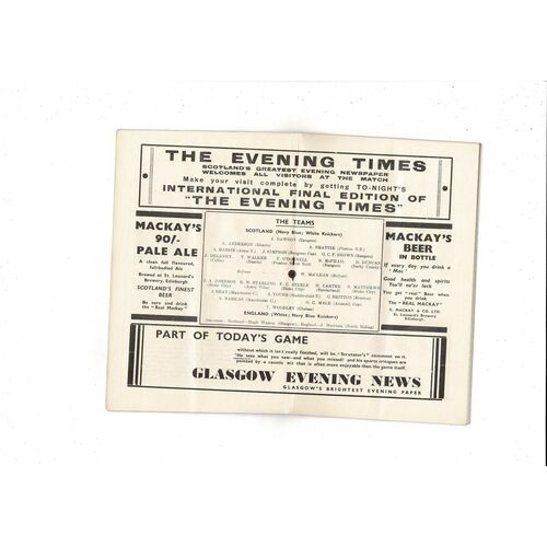 1937 Scotland v England International Football Programme @ Hampden Park