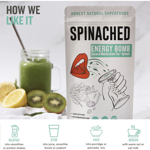 Spinached Organic Superfood Smoothie Powders Gut Wellness Super Glow or Energy Bomb 200g