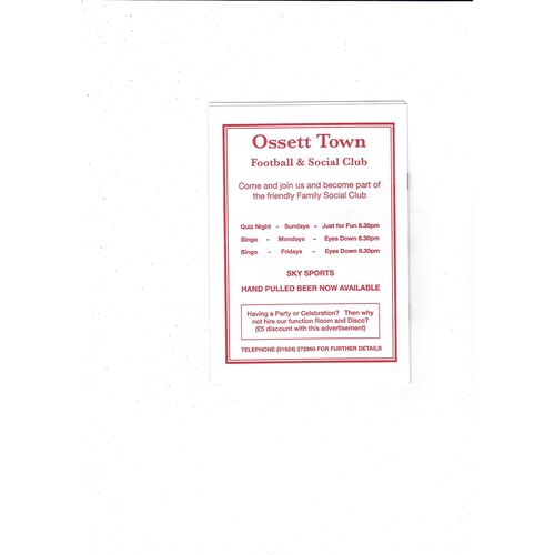 Ossett Town v Barnsley Friendly 1996/97 Football Programme