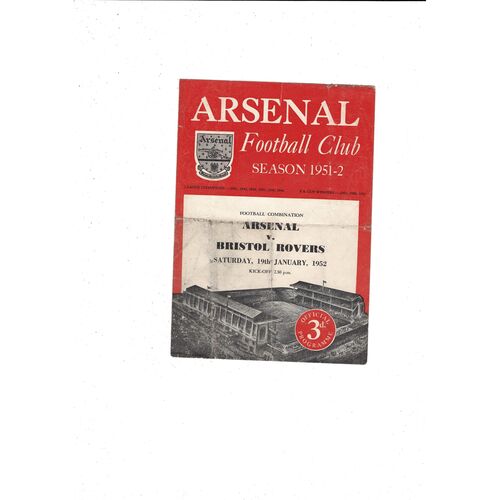 Arsenal v Bristol Rovers Football Combination Programme 1951/52