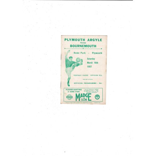 1956/57 Plymouth Argyle v Bournemouth Football Programme