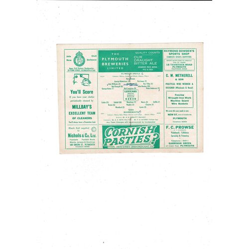 1956/57 Plymouth Argyle v Bournemouth Football Programme