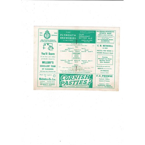 1956/57 Plymouth Argyle v Coventry City Football Programme