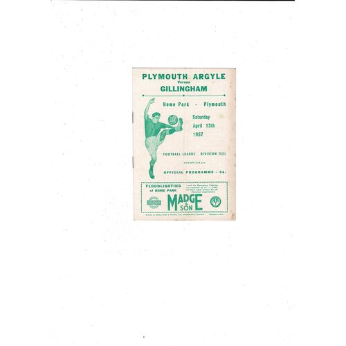 1956/57 Plymouth Argyle v Gillingham Football Programme