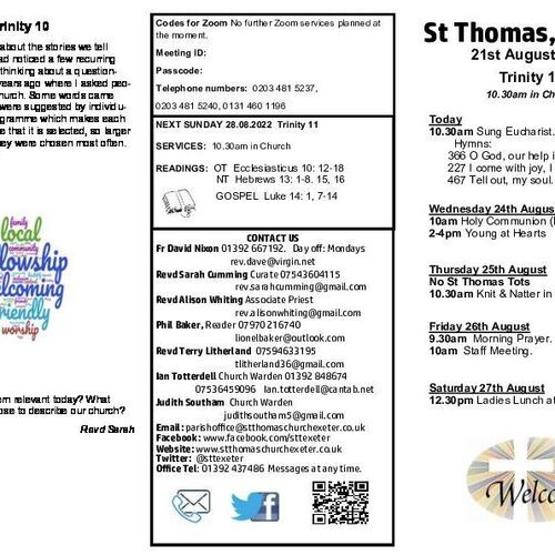 Pew Sheet | The Parish of St Thomas, Exeter