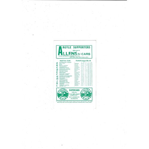 1958/59 Plymouth Argyle v Colchester United Football Programme