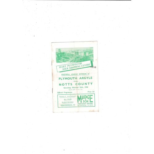 1958/59 Plymouth Argyle v Notts County Football Programme