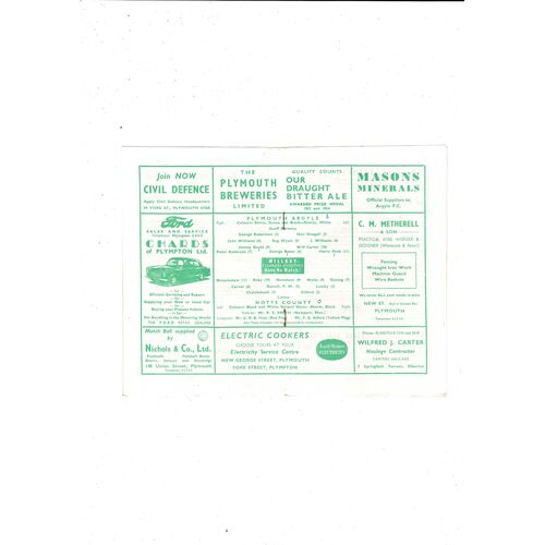 1958/59 Plymouth Argyle v Notts County Football Programme