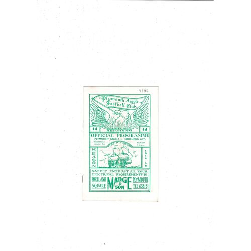 1958/59 Plymouth Argyle v Southend United Football Programme