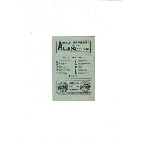 1958/59 Plymouth Argyle v Tranmere Rovers Football Programme