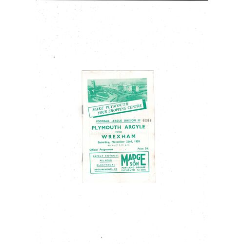 1958/59 Plymouth Argyle v Wrexham Football Programme
