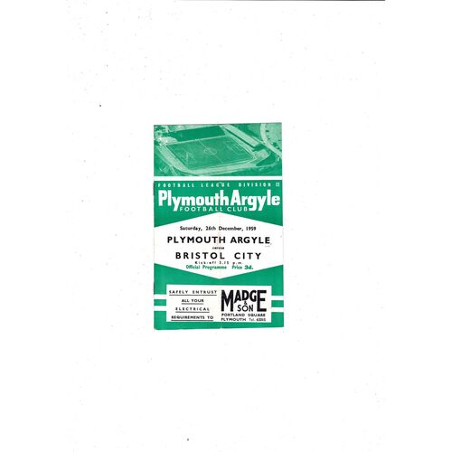 1959/60 Plymouth Argyle v Bristol City Football Programme