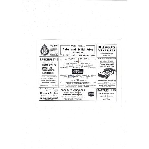 1959/60 Plymouth Argyle v Bristol City Football Programme