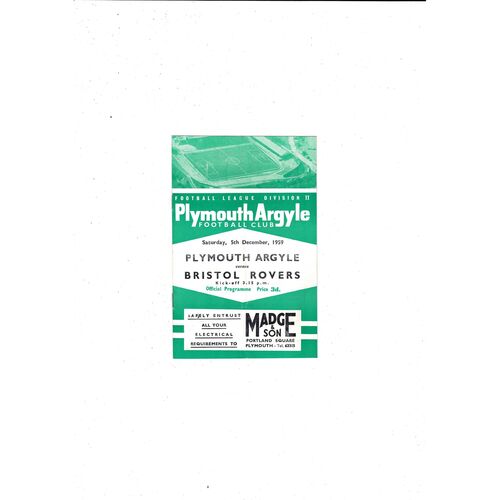 1959/60 Plymouth Argyle v Bristol Rovers Football Programme