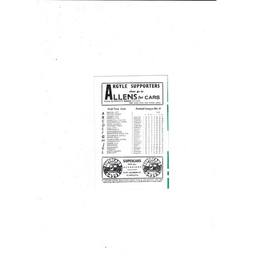 1959/60 Plymouth Argyle v Bristol Rovers Football Programme