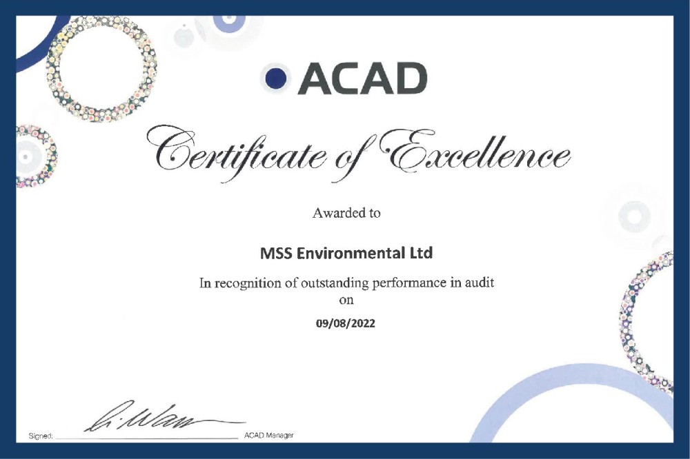 MSS Environmental recognised for outstanding performance in ACAD audit