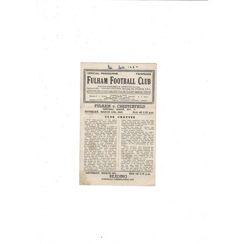1948/49 Fulham v Chesterfield Football Programme