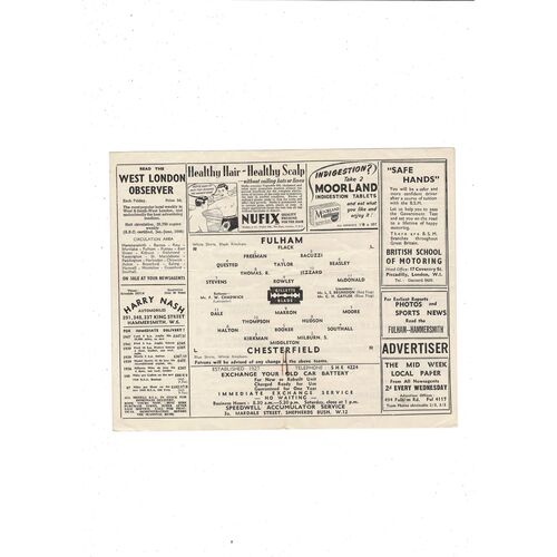 1948/49 Fulham v Chesterfield Football Programme