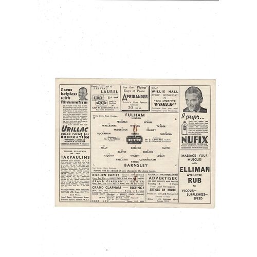 1946/47 Fulham v Barnsley Football Programme