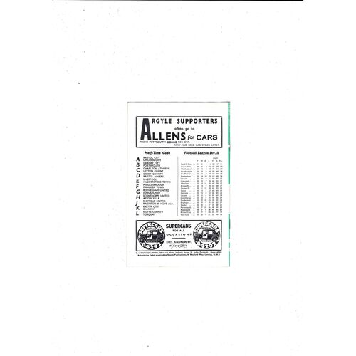 1959/60 Plymouth Argyle v Ipswich Town Football Programme