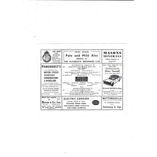 1959/60 Plymouth Argyle v Middlesbrough Football Programme