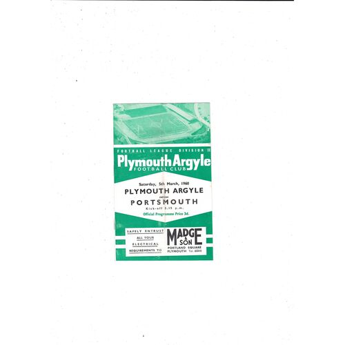 1959/60 Plymouth Argyle v Portsmouth Football Programme