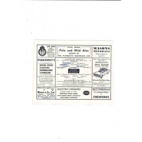 1959/60 Plymouth Argyle v Rotherham United Football Programme