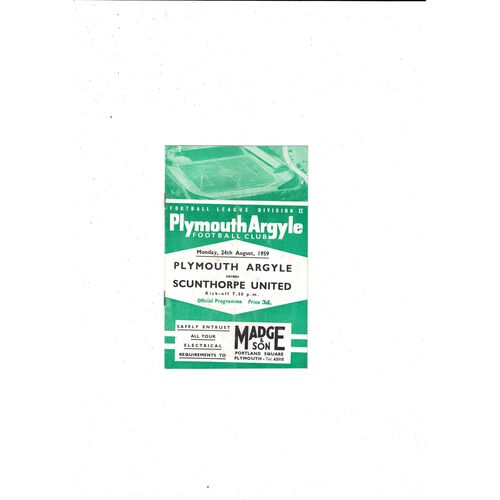 1959/60 Plymouth Argyle v Scunthorpe United Football Programme