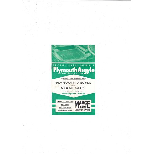 1959/60 Plymouth Argyle v Stoke City Football Programme