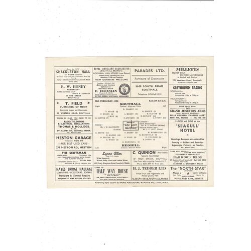 1954/55 Southall v Redhill Football Programme