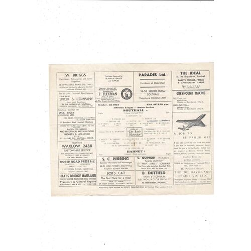1952/53 Southall v Barnet Athenian League Football Programme