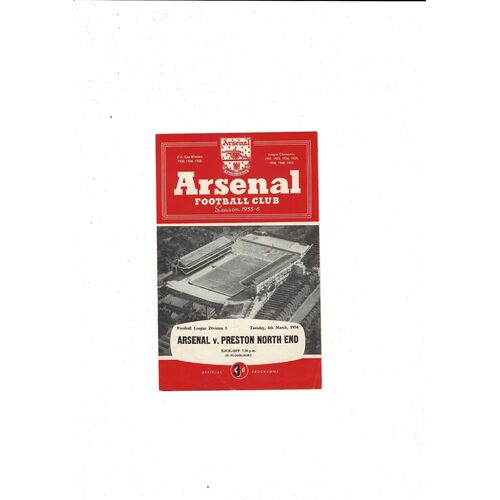 1955/56 Arsenal v Preston Football Programme