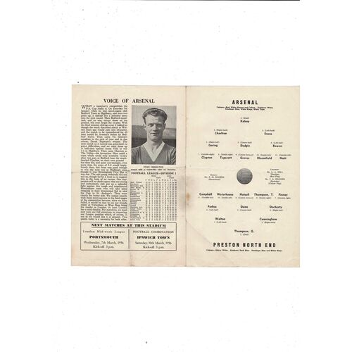 1955/56 Arsenal v Preston Football Programme