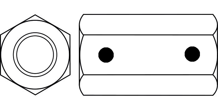 Connector nut with two tapped holes drilled on the ends for grub screws to tighten against studding