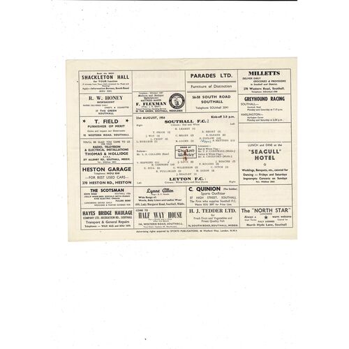 1954/55 Southall v Leyton Football Programme