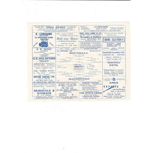 1958/59 Southall v Maidstone Football Programme